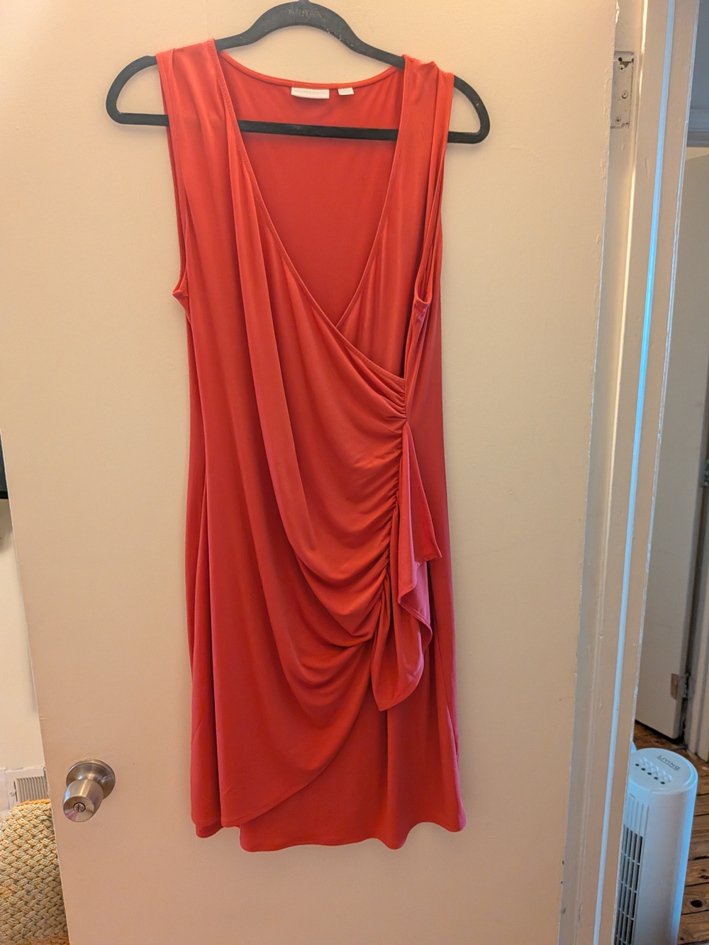 New York & Company Coral Draped Sleeveless Midi Dress